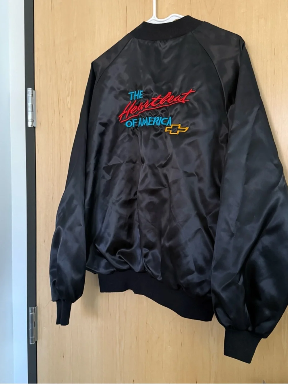 Vintage - WestArk Satin Chevrolet Embroidered Bomber Jacket - Black XL